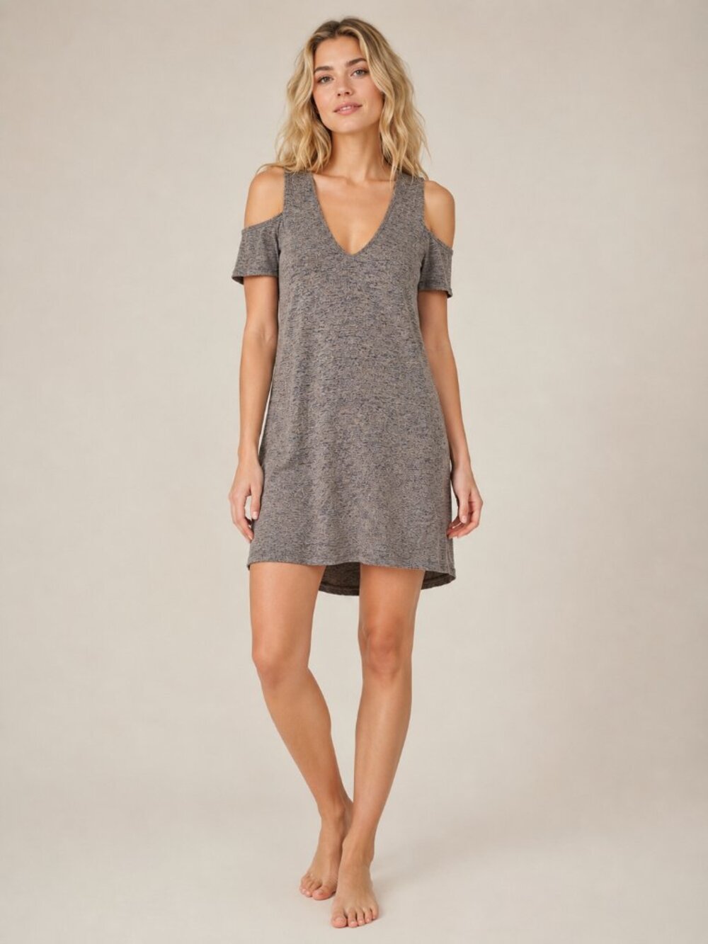2/$30 Riller & Fount Cold-Shoulder V-Neck Tunic Dress Heather Gray 1 Small A4176